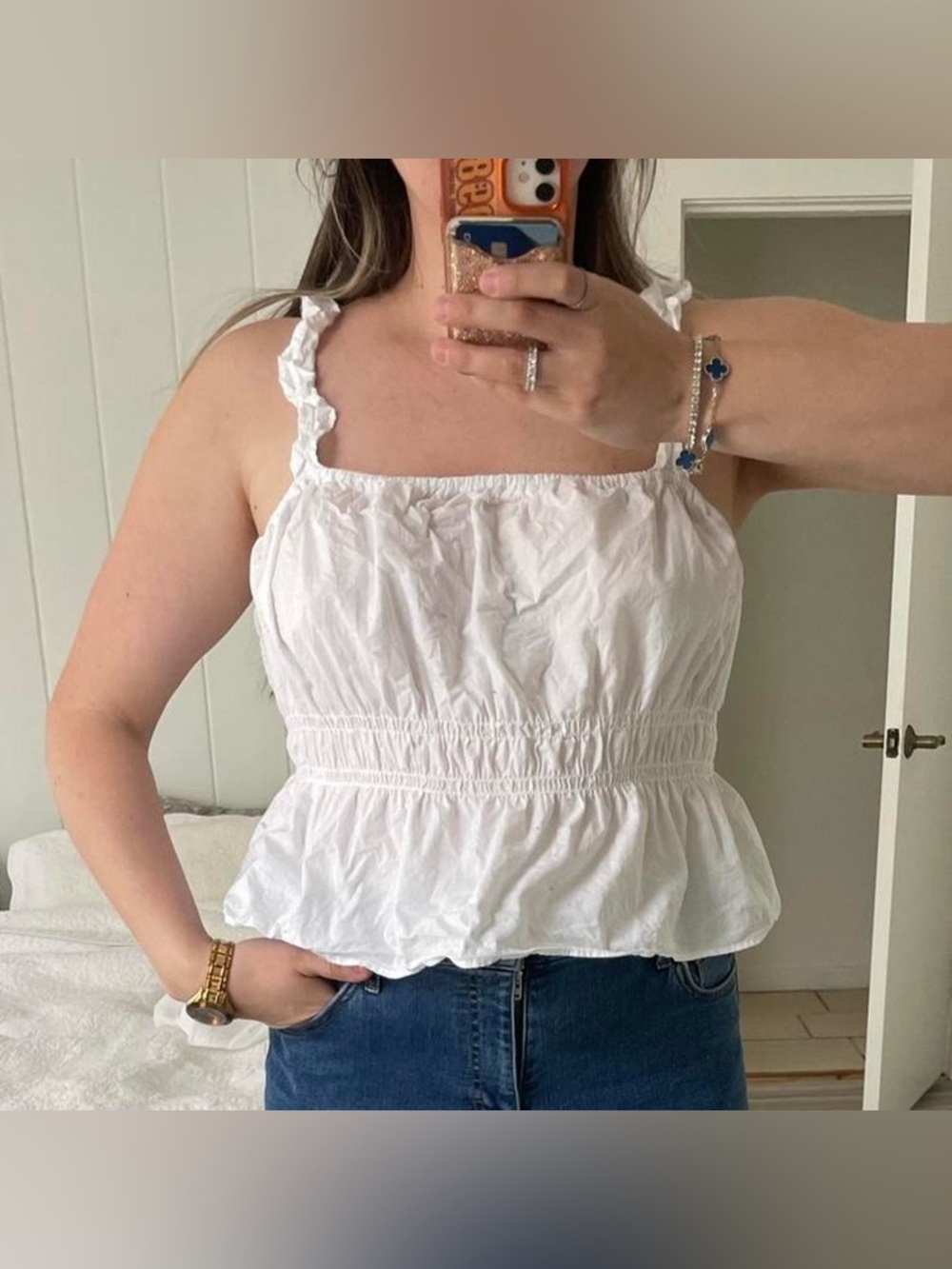 White cotton ruffled camisole bu H&M Size L